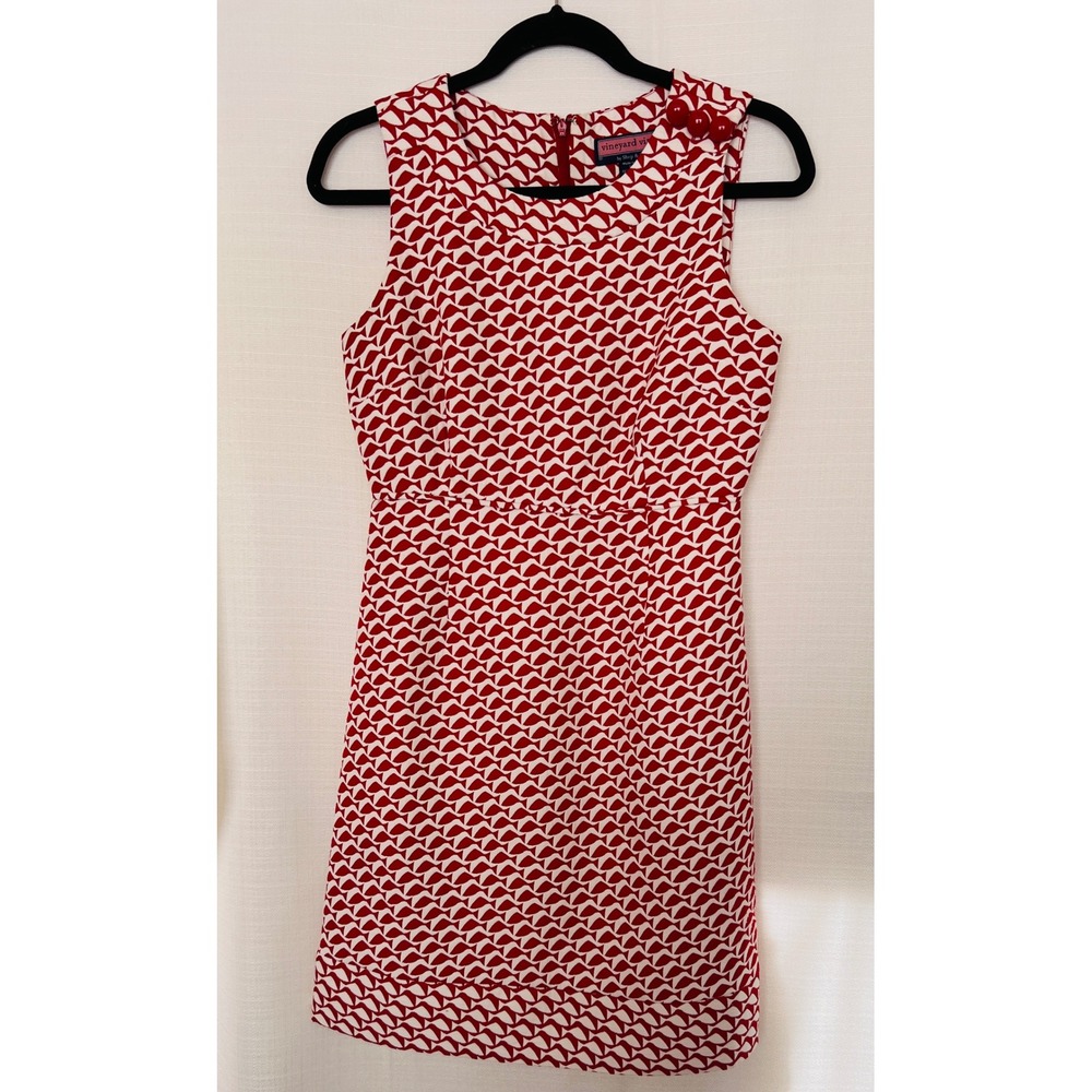 Vineyard Vines Red White Geometric Fish Print Sleeveless Shift Dress Size 4